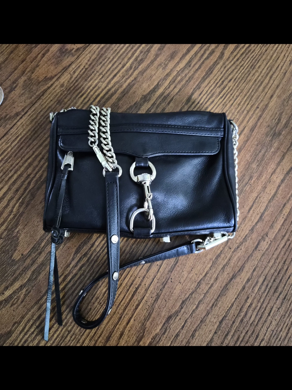 Rebecca Minkoff Black Leather Crossbody Bag with Gold Hardware